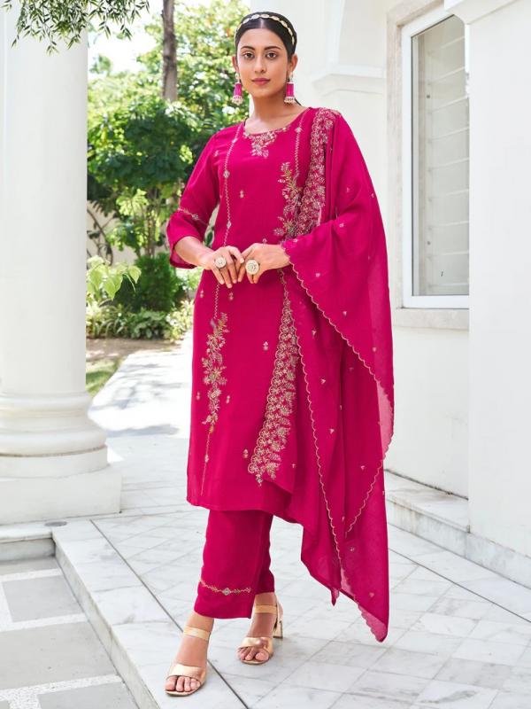 VP 9481 P Women Kurta and Trouser Duppata Set Silk Blend